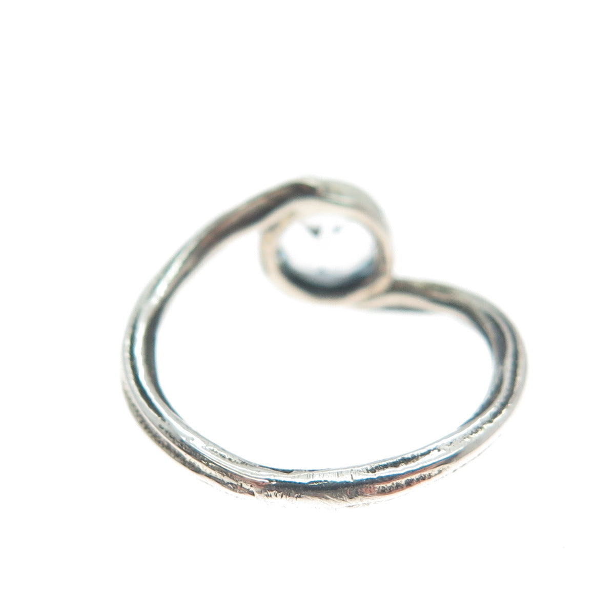 925 Sterling Silver Vintage Real Round-Cut Blue Topaz Bypass Ring Size 3.75