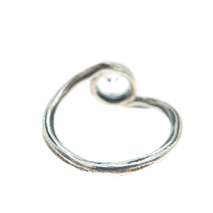 925 Sterling Silver Vintage Real Round-Cut Blue Topaz Bypass Ring Size 3.75
