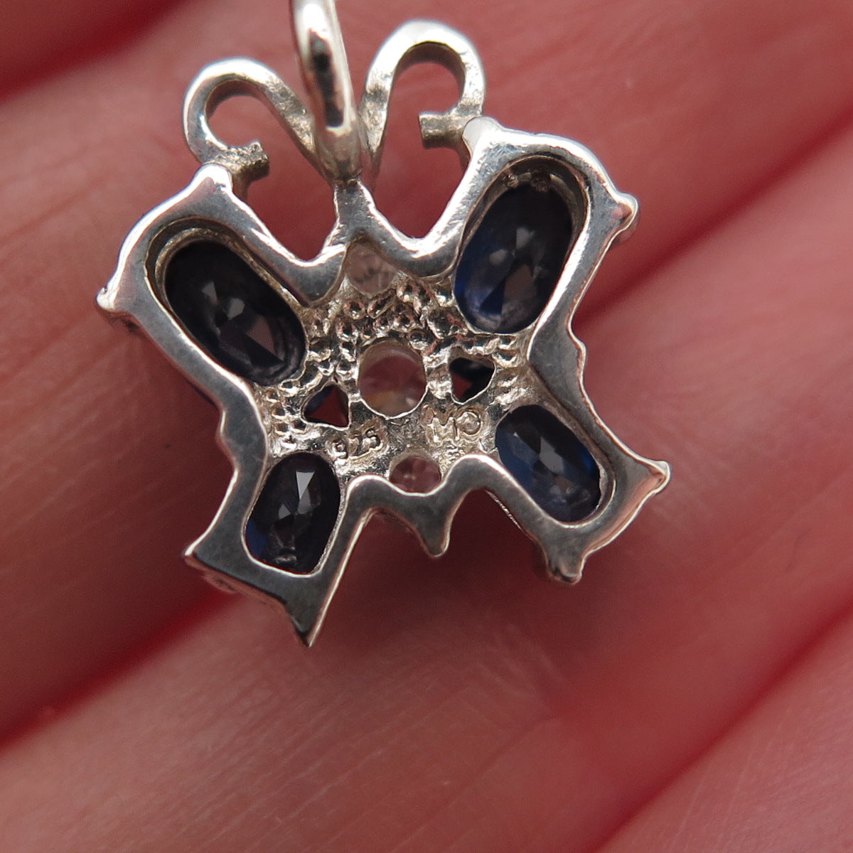 925 Sterling Silver Blue & White C Z Butterfly Mini Slide Charm Pendant