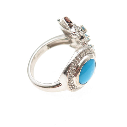 Chuck Clemency 925 Sterling Turquoise Blue White Topaz Adjustable Ring Size 7.75