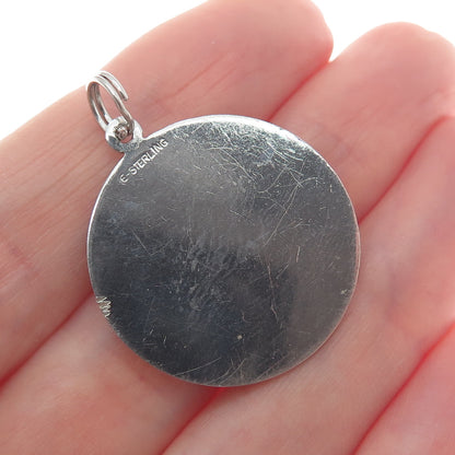 925 Sterling Silver Vintage Girl's Face Profile Round Charm Pendant