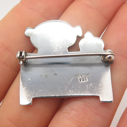 925 Sterling Silver Vintage Mexico "I Love Teaching" Happy Girl Pin Brooch
