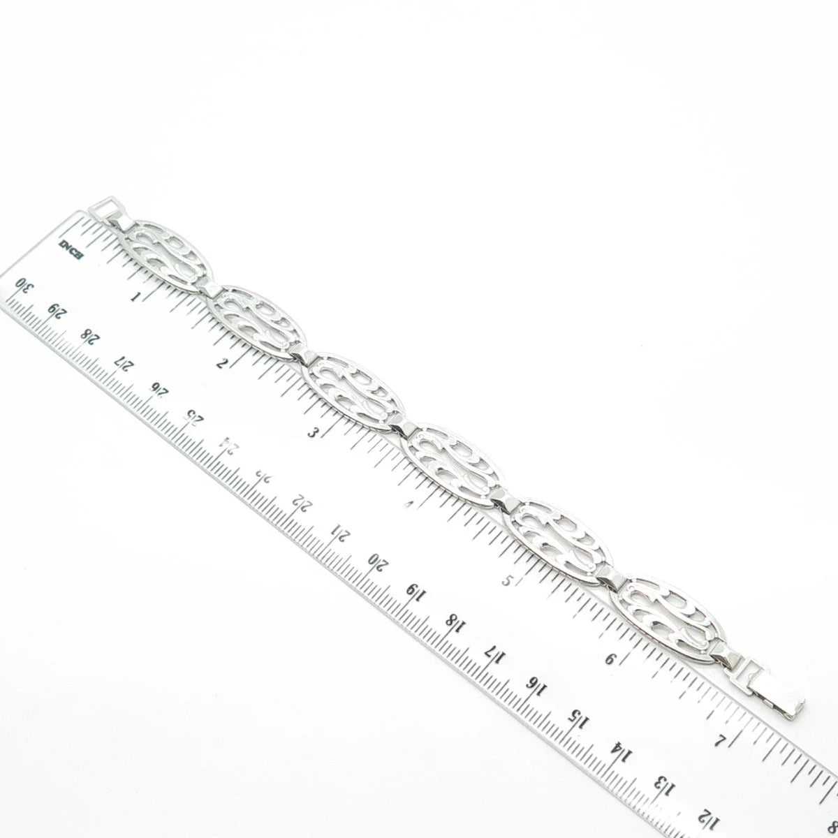 925 Sterling Silver Antique Art Deco Harry S Bick Swirl Panel Link Bracelet 7"