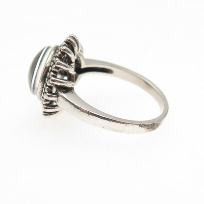 925 Sterling Silver Vintage Clear Crystal Sun Beaded Oxidized Ring Size 9