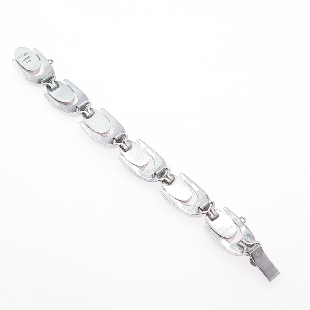 925 Sterling Silver Vintage Mexico Heavy 58.5g Modernist Oxidized Bracelet 6.75"