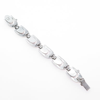 925 Sterling Silver Vintage Mexico Heavy 58.5g Modernist Oxidized Bracelet 6.75"