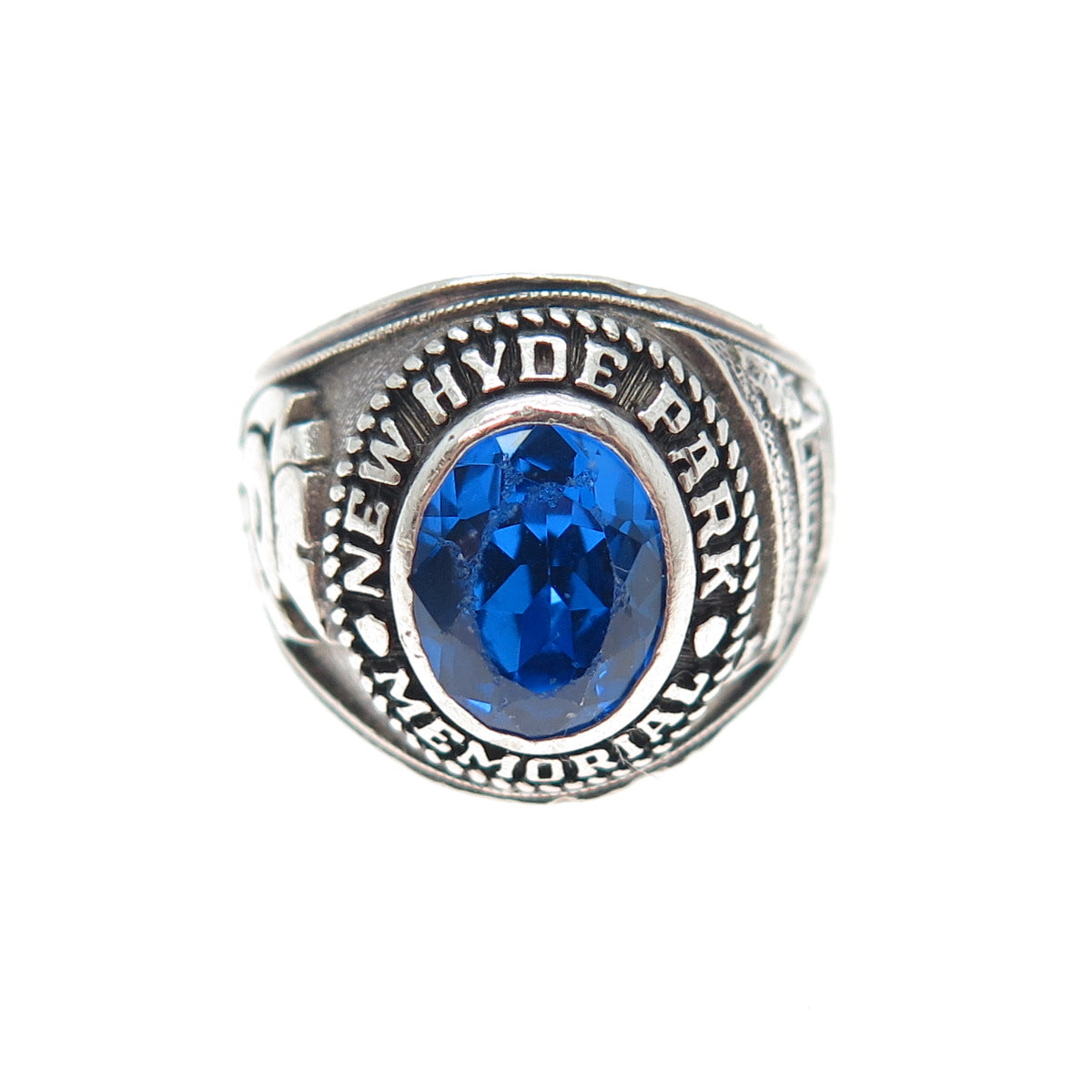 DIEGES & CLUST Sterling Vintage 1977 Lab-Sapphire Hyde Park School Ring Size 8