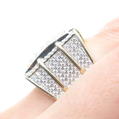 925 Sterling Silver Gold Plated Round-Cut Shaped C Z Sparkle Wide Ring Size 9.5