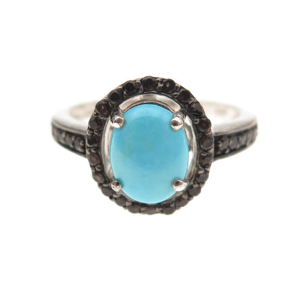 Chuck Clemency 925 Sterling Silver Real Turquoise & Black Spinel Ring Size 8