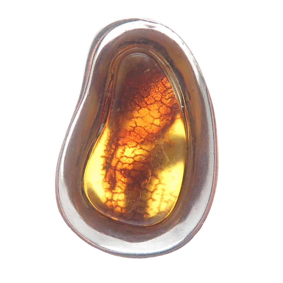 925 Sterling Silver Vintage Real Baltic Amber Modernist Domed Ring Size 8.25