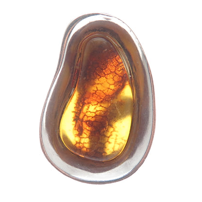 925 Sterling Silver Vintage Real Baltic Amber Modernist Domed Ring Size 8.25