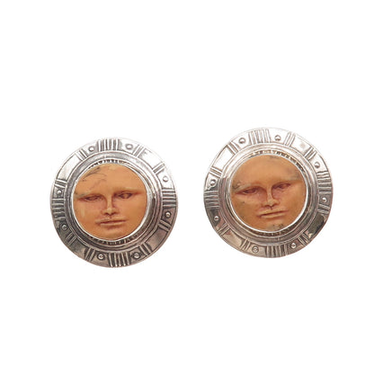 Tabra 925 Sterling Silver Vintage Moon Goddess Oxidized Earrings