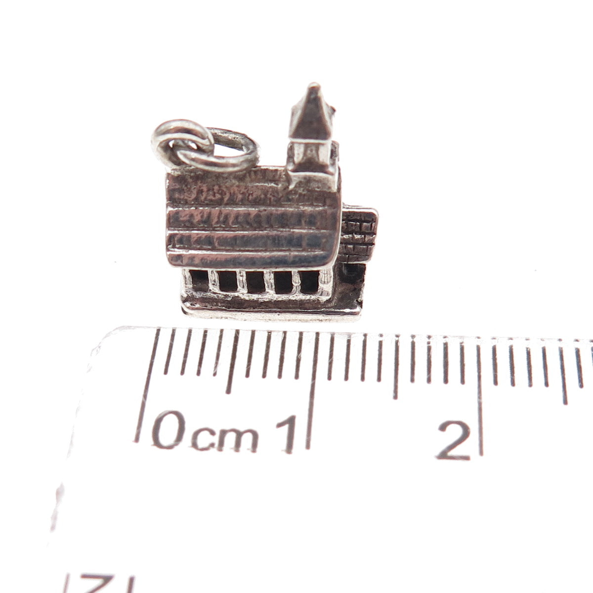 Felchcraft 925 Sterling Silver Antique Art Deco Church Oxidized 3D Charm Pendant