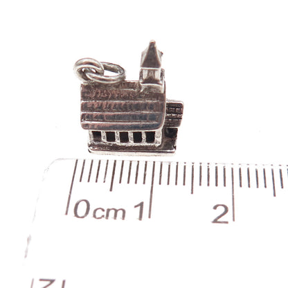 Felchcraft 925 Sterling Silver Antique Art Deco Church Oxidized 3D Charm Pendant