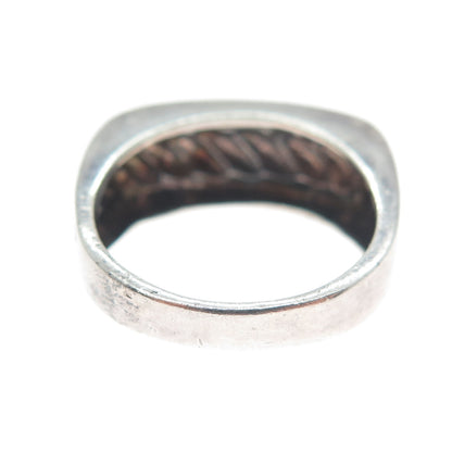 925 Sterling Silver Vintage Modernist Ribbed Oxidized Ring Size 8