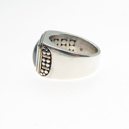 925 Sterling Silver 14K Gold Vintage Real Hematite Granulated Ring Size 7