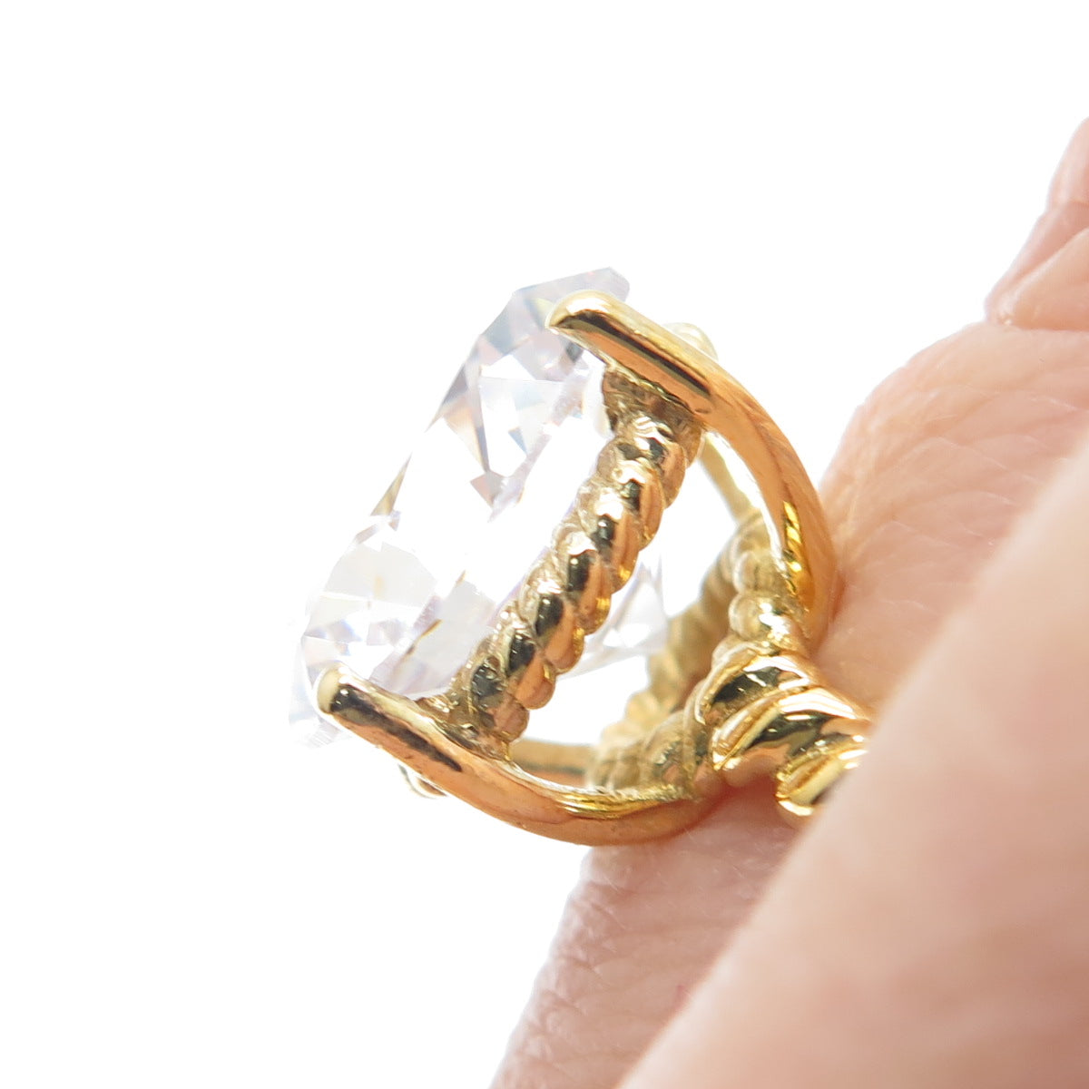 DSMK 925 Sterling Gold Plated Round-Cut C Z Twisted Engagement Ring Size 6