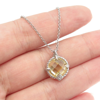 925 Sterling Silver Italy Real White Topaz & Citrine Gem Rolo Chain Necklace 18"