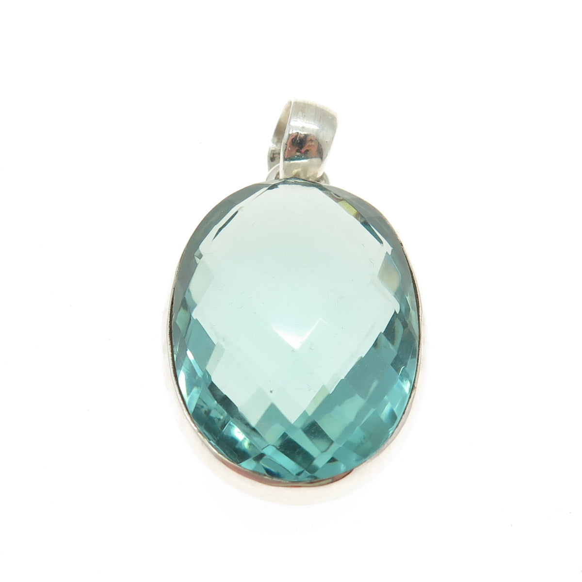 925 Sterling Silver Vintage Real Oval-Cut Green Mint Amethyst Pendant