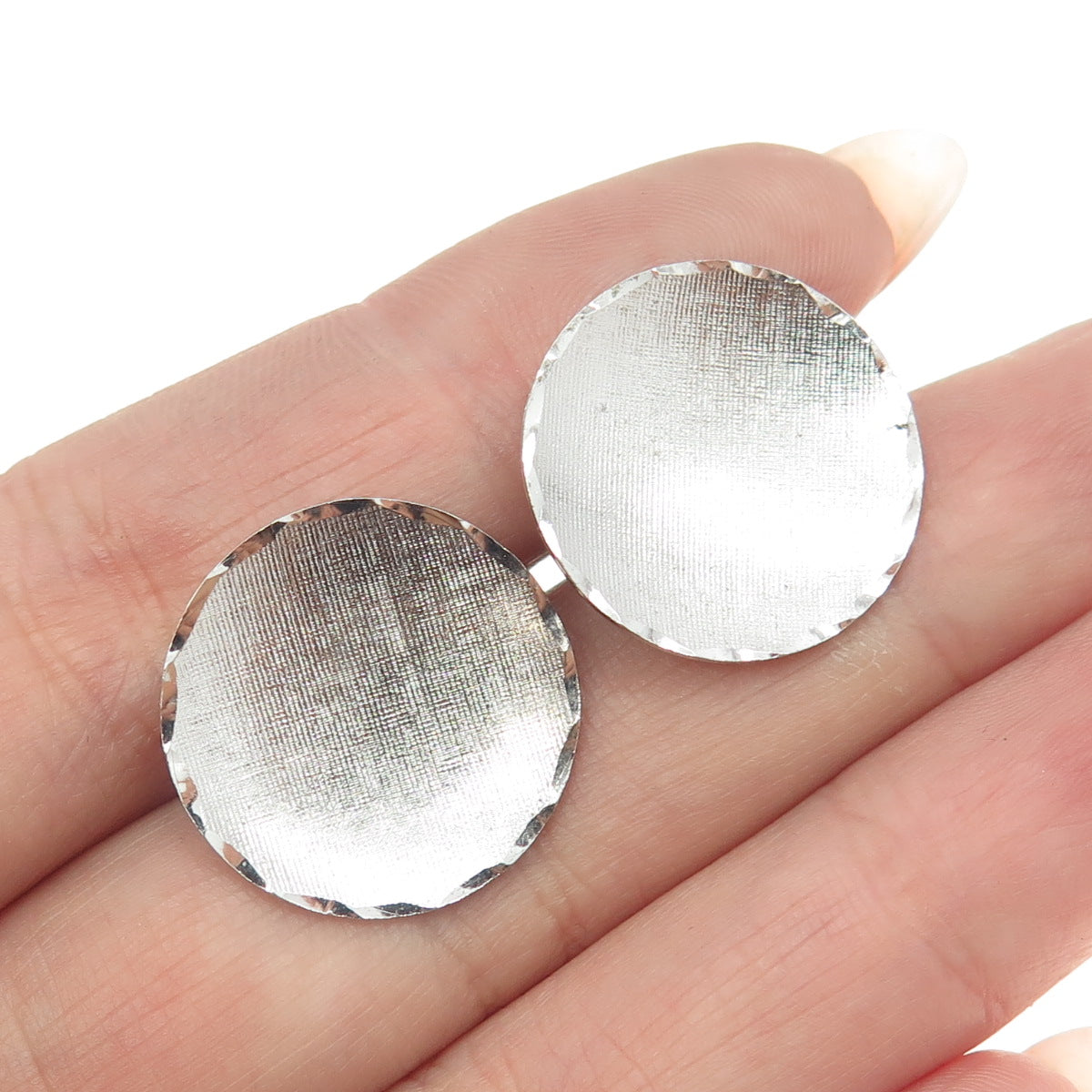 925 Sterling Silver Vintage Textured Round Cufflinks PAT. 2,974,38