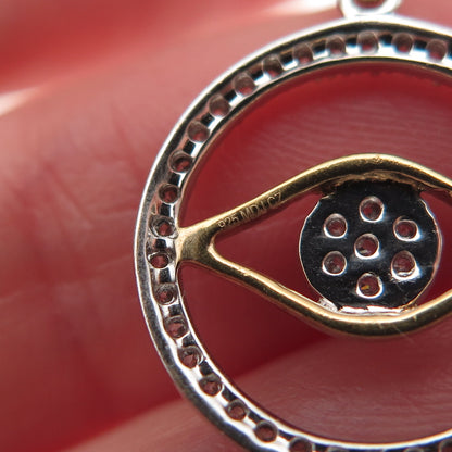 MDJ Michael Drechsler 925 Sterling 2-Tone Round-Cut C Z Evil's Eye Charm Pendant