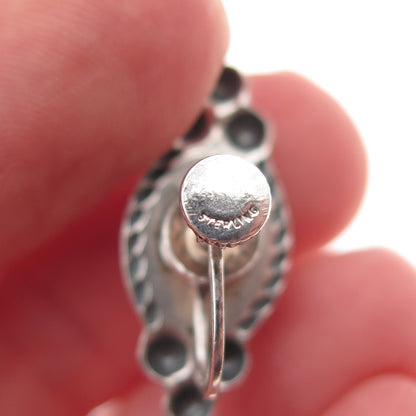 925 Sterling Silver Antique Art Deco Oxidized Beaded Screw Back Earrings
