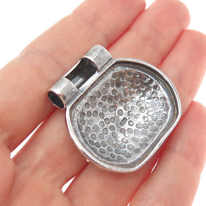 925 Sterling Silver Vintage Modernist Ribbed Oxidized Slide Charm Pendant