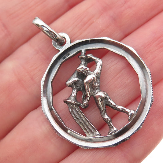 925 Sterling Silver Vintage Italy Aquarius Zodiac Sign Oxidized Charm Pendant