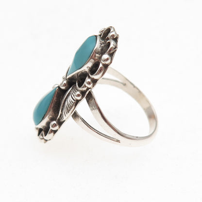Old Pawn 925 Sterling Silver Vintage Southwestern Turquoise Feather Ring Size 7
