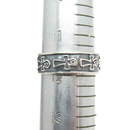 925 Sterling Silver Vintage Egyptian Ankh Oxidized Band Ring Size 12