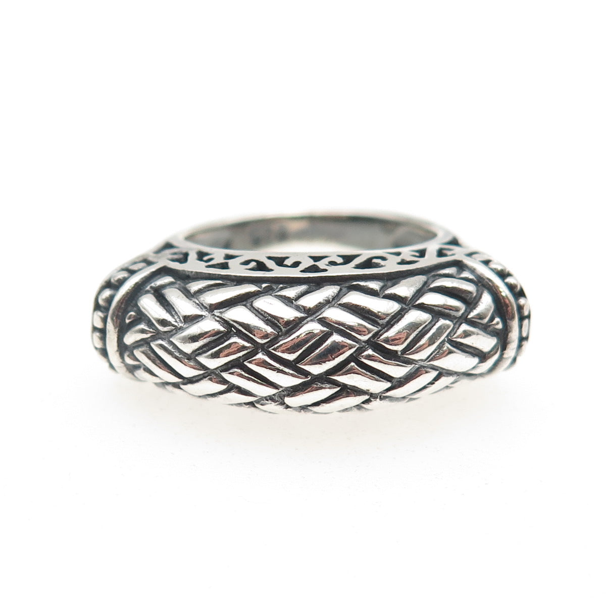 925 Sterling Silver Vintage Modernist Dome Bar Oxidized Ring Size 6