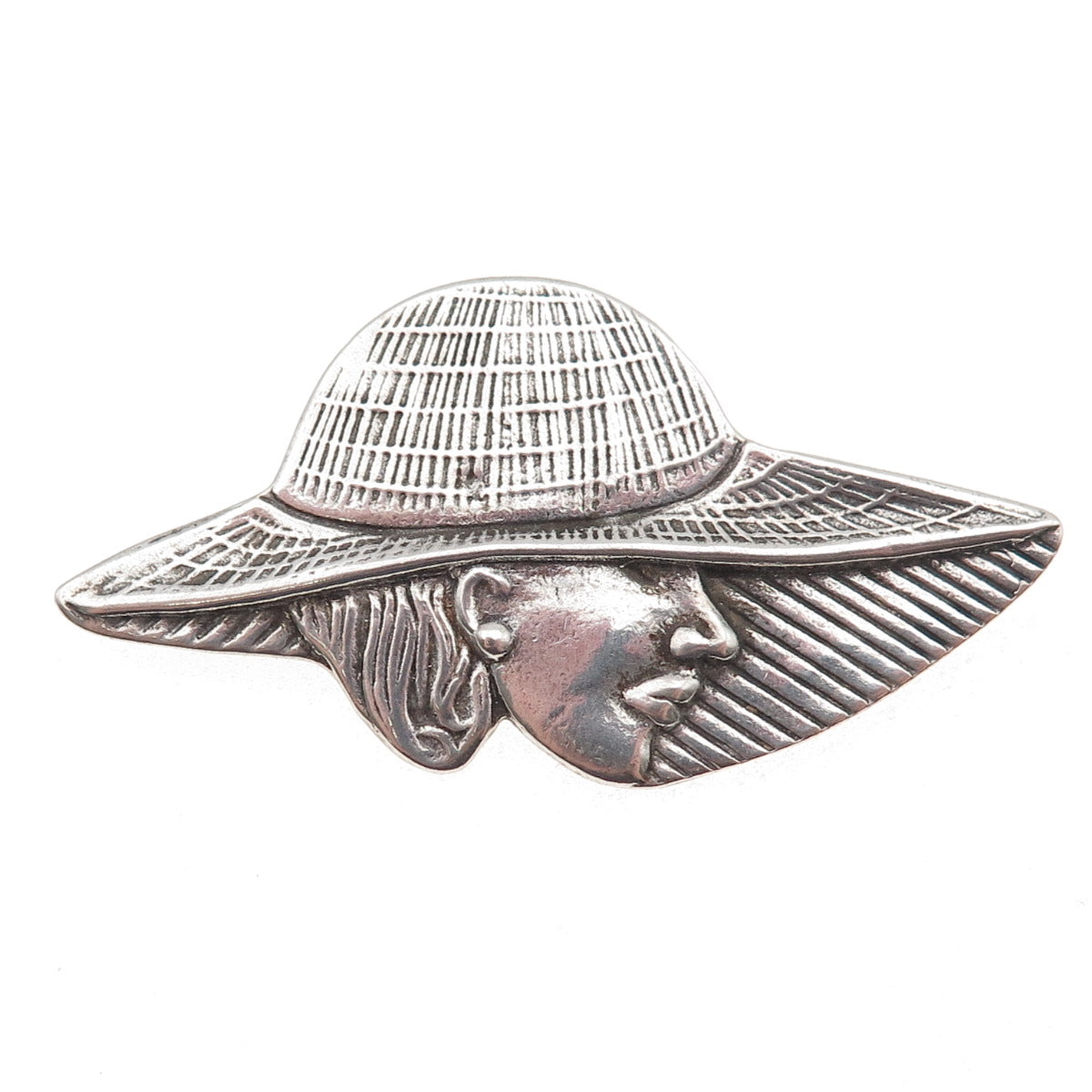Shube 925 Sterling Silver Vintage Lady in Hat Oxidized Pin Brooch