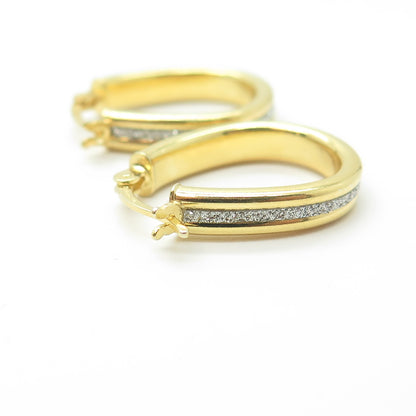 HAN 925 Sterling Silver Gold Plated Diamond-Imitation Oval Hoop Earrings