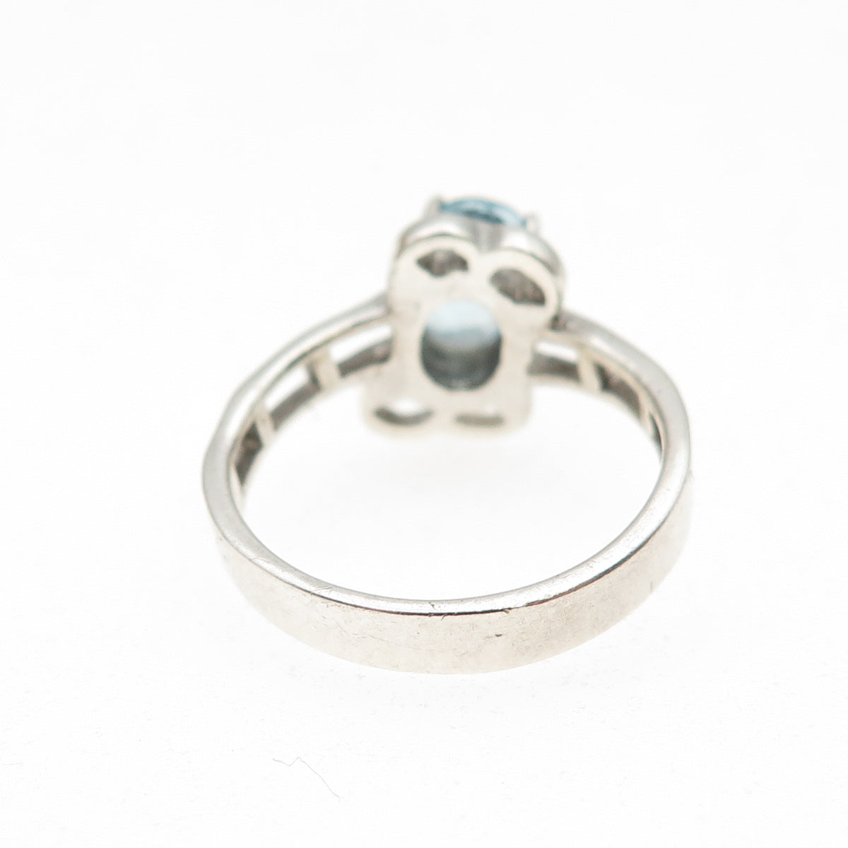 925 Sterling Silver Vintage Real Oval-Cut Blue Topaz Modernist Ring Size 6