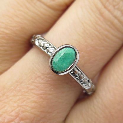 925 Sterling Silver Black Rhodium Oval-Cut Emerald Gem Pebble Ring Size 8