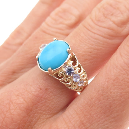 Chuck Clemency 925 Sterling Gold Plated Real Turquoise Tanzanite Ring Size 8.25