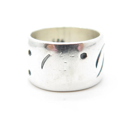 925 Sterling Silver Vintage Mexico Dice Design Wide Band Ring Size 6