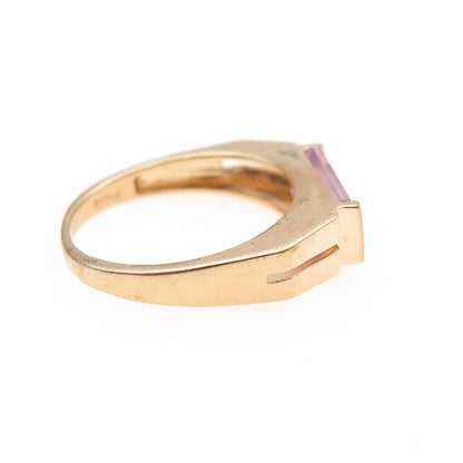 HENG NGAI 925 Sterling Silver Gold Plated Real Amethyst Ring Size 6