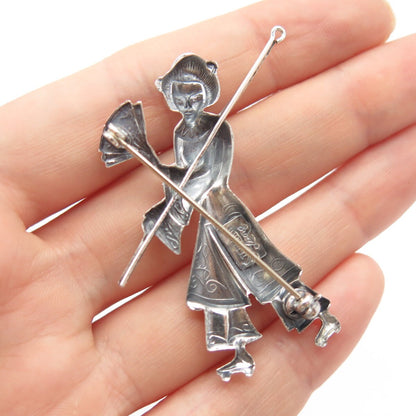 925 Sterling Silver Vintage Lang Japanese Samurai Pin Brooch