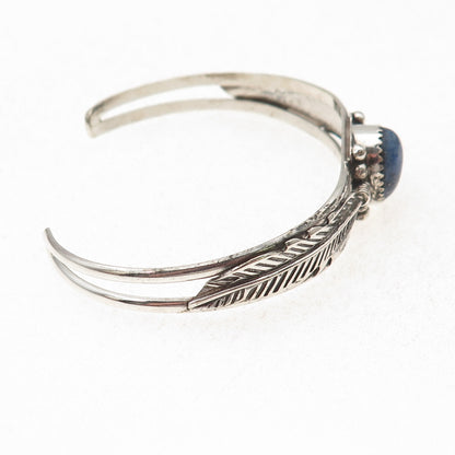 Old Pawn 925 Sterling Silver Vintage Lapis Feather Adjustable Bracelet 6.25"