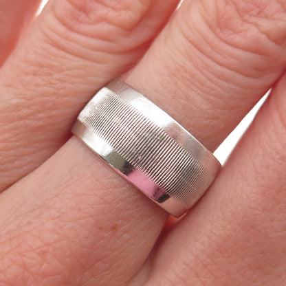 Legi 925 Sterling Silver Vintage Oxidized Ribbed Wide Band Ring Size 8