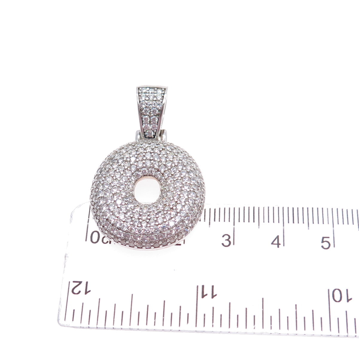 925 Sterling Silver Round-Cut C Z Letter O Initial Charm Pendant