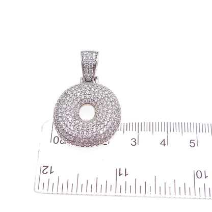 925 Sterling Silver Round-Cut C Z Letter O Initial Charm Pendant