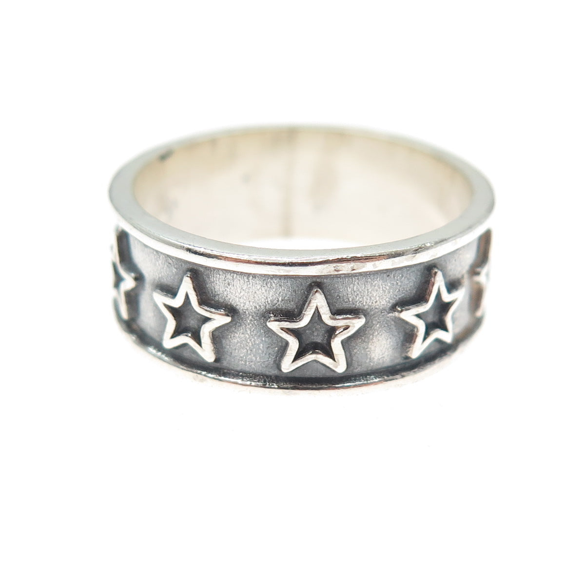 925 Sterling Silver Vintage Mexico Star All Around Oxidized Band Ring Size 8.25