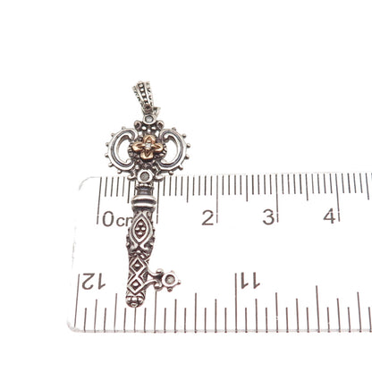 925 Sterling Silver 14K Gold Real Round-Cut Diamond Key of Life Charm Pendant