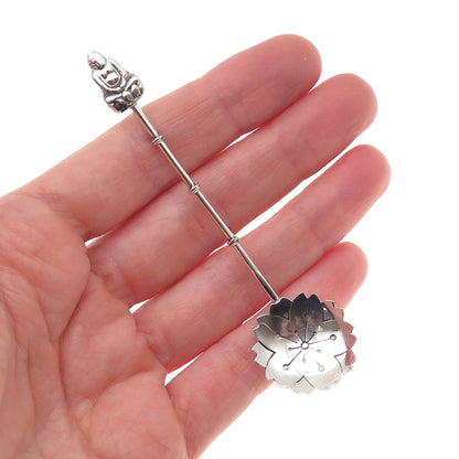 950 Silver Antique Japan Buddha Bamboo Coffee Spoon
