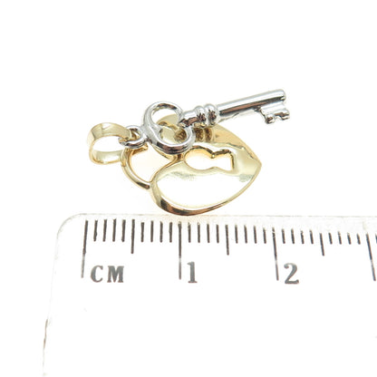 14K Yellow & White Gold Heart Key Minimalist Multi-Charm Pendant