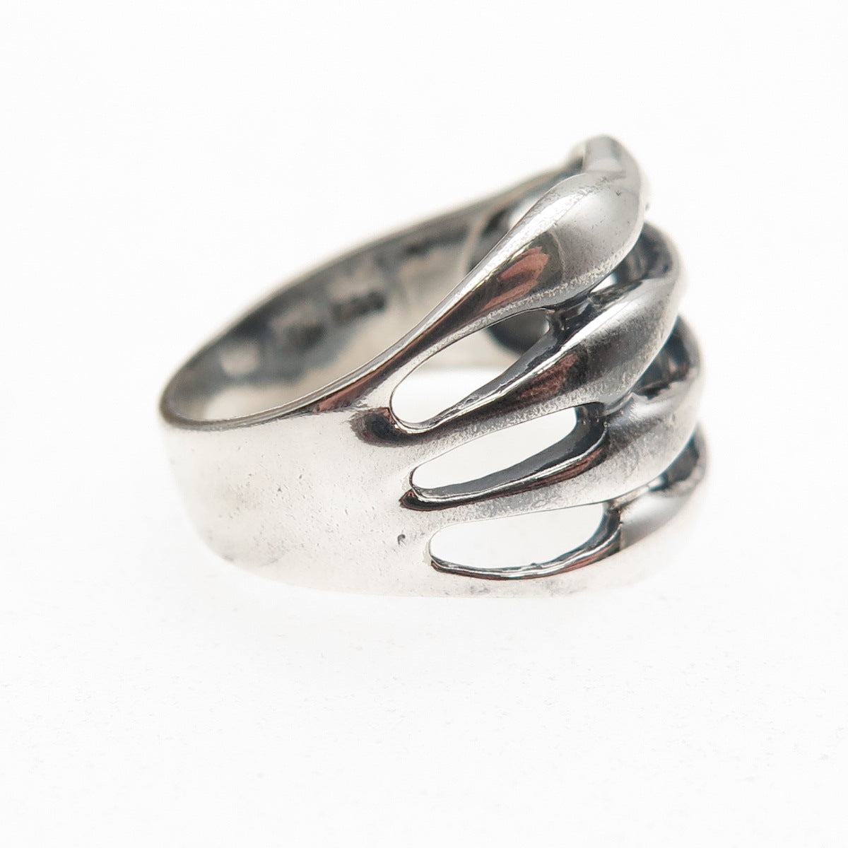 925 Sterling Silver Vintage Modernist 4-Row Oxidized Ring Size 6