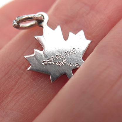 925 Sterling Silver Vintage Jasper Alberta Canada Maple Leaf Mini Charm Pendant
