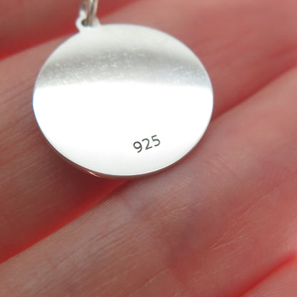 925 Sterling Silver Pink Enamel Pirate Skull Round Tag Minimalist Charm Pendant